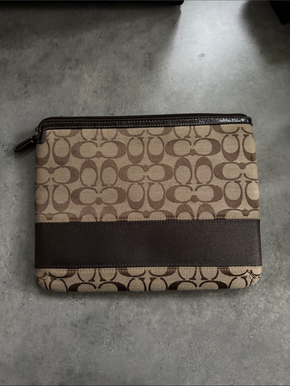 Coach Men’s Signature Canvas Toiletry Pouch in Tan and Brown